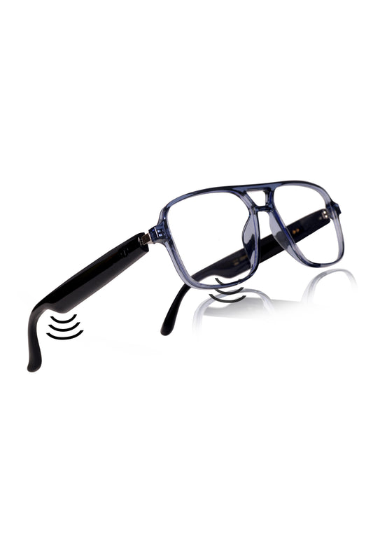 Jodykoes Smart Glasses with Built-in Speakers, Voice Assistant & Prescription Lenses | Square Bluetooth Audio Eyewear (Blue)