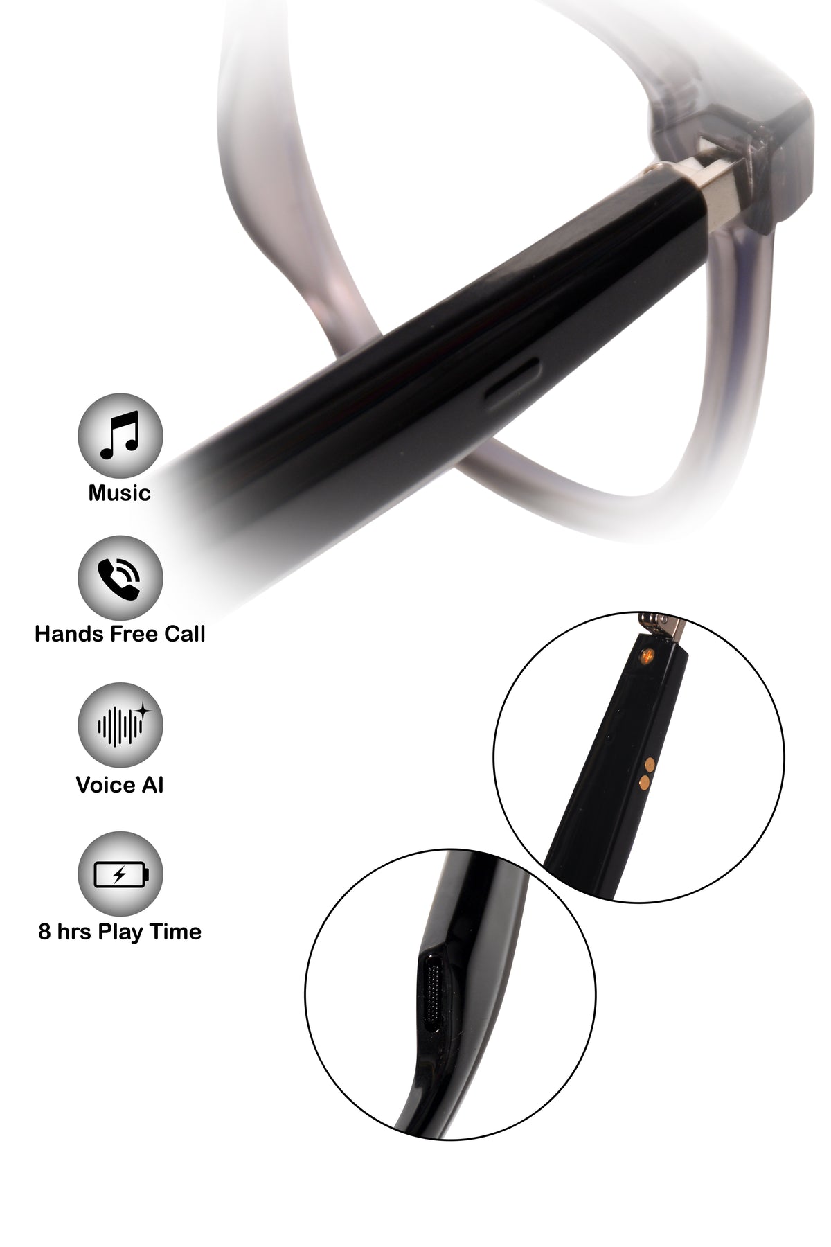 Jodykoes Square Smart Glasses with Speaker and Voice Assistant