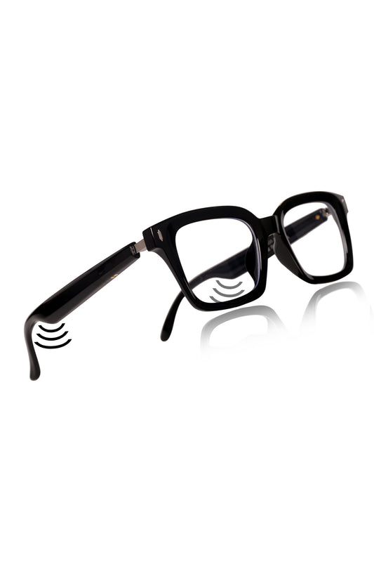 Jodykoes Smart Glasses with Built-in Speakers, Voice Assistant & Prescription Lenses | Square Bluetooth Audio Eyewear (Black)