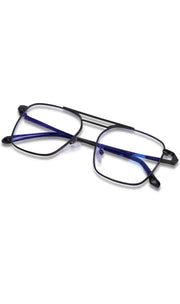 Jodykoes® New Model Square Shape Double Bar Metal Frame Blu Cut Anti Glare Eyeglasses Unisex for Computer, Laptop, Mobile Phone Protection Blue Rays Protection Spectacles Eyewear Frame (Black)