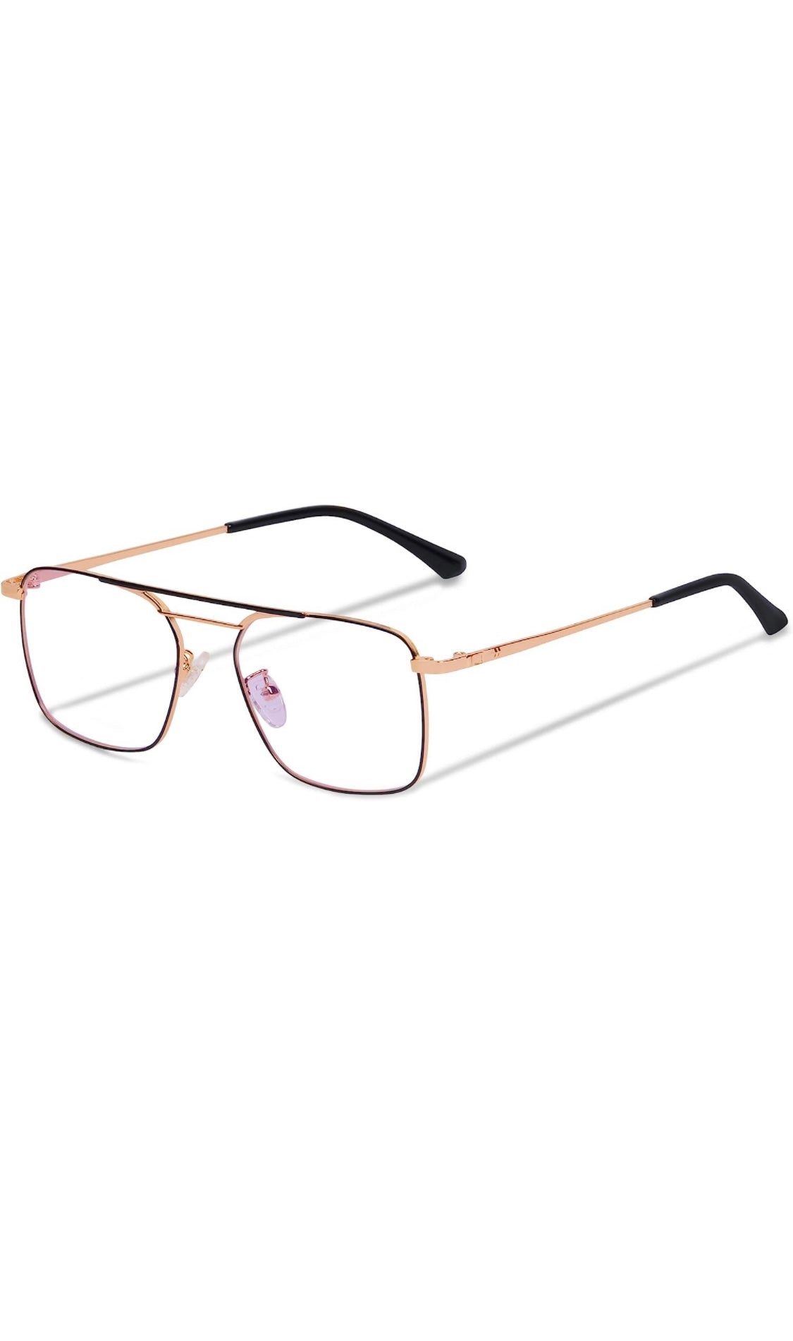 Jodykoes® New Model Square Shape Double Bar Metal Frame Blu Cut Anti Glare Eyeglasses Unisex for Computer, Laptop, Mobile Phone Protection Blue Rays Protection Spectacles Eyewear Frame (Black & Gold)