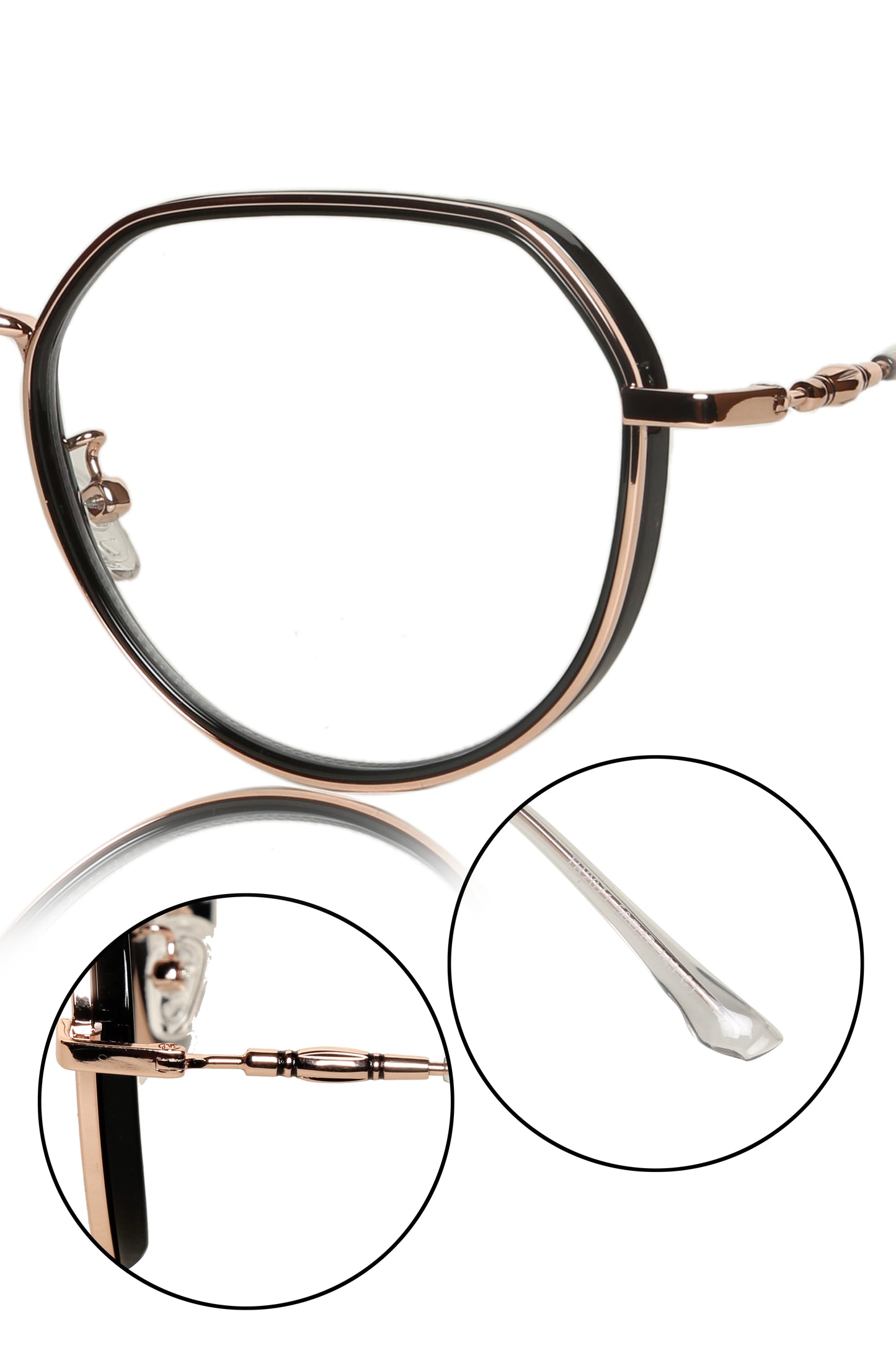 Jodykoes® Premium Series Round-Flat Top Eyewear Eyeglasses Spectacles Frame for Men and Women (Black Gold)