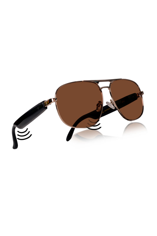 Jodykoes Smart Glasses with Built-in Speakers, Voice Assistant & Prescription Lenses | Square Bluetooth Audio Eyewear (Brown)