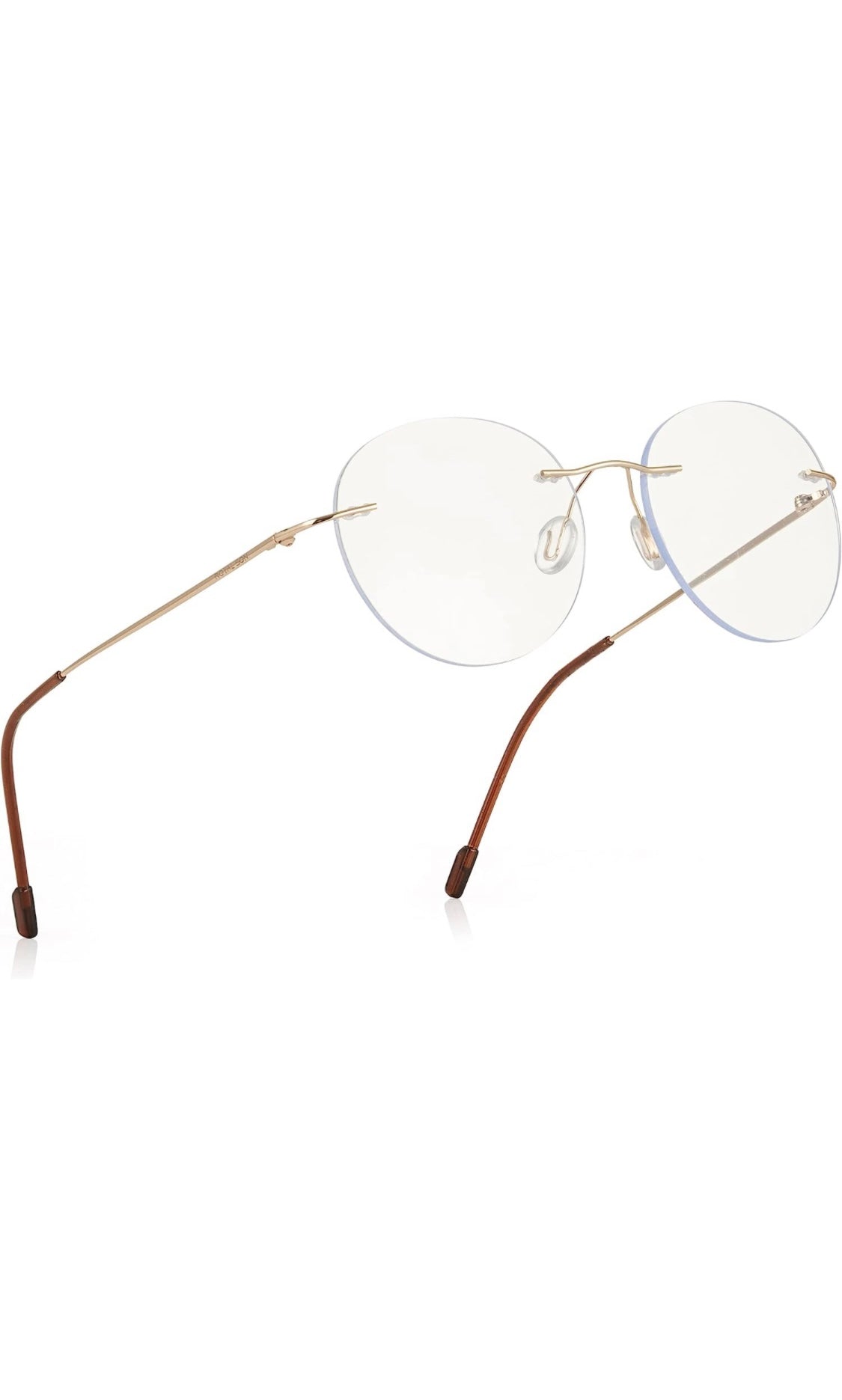 Jodykoes® Rimless Round Frame Zero Power Anti Glare Spectacle For Men and Women | Unisex Computer Eyeglasses Light Weight Round Frameless Eyewear (Gold) - Jodykoes ®