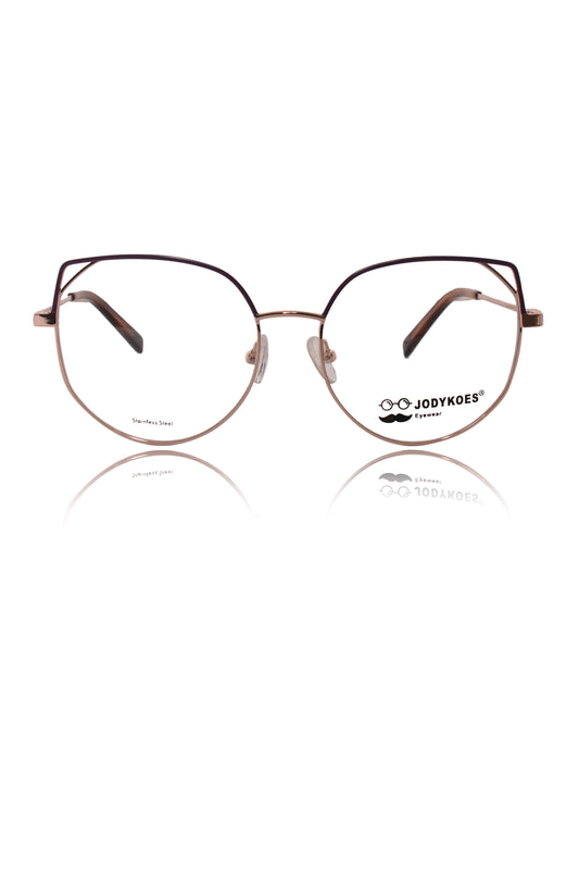 Jodykoes Luxury Series : Pure Titanium Metal Spectacle Eyeglasses | Cat Eye Metal Eyewear Frame ( Purple and Rose Gold )