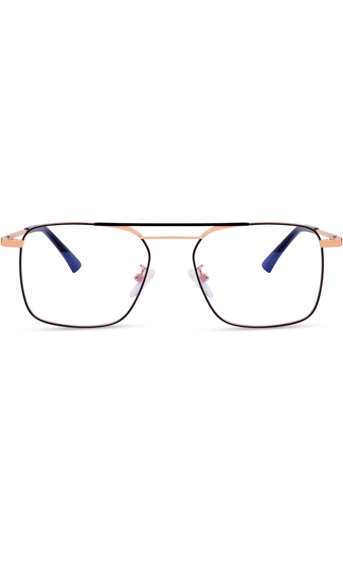 Jodykoes® New Model Square Shape Double Bar Metal Frame Blu Cut Anti Glare Eyeglasses Unisex for Computer, Laptop, Mobile Phone Protection Blue Rays Protection Spectacles Eyewear Frame (Black & Gold)
