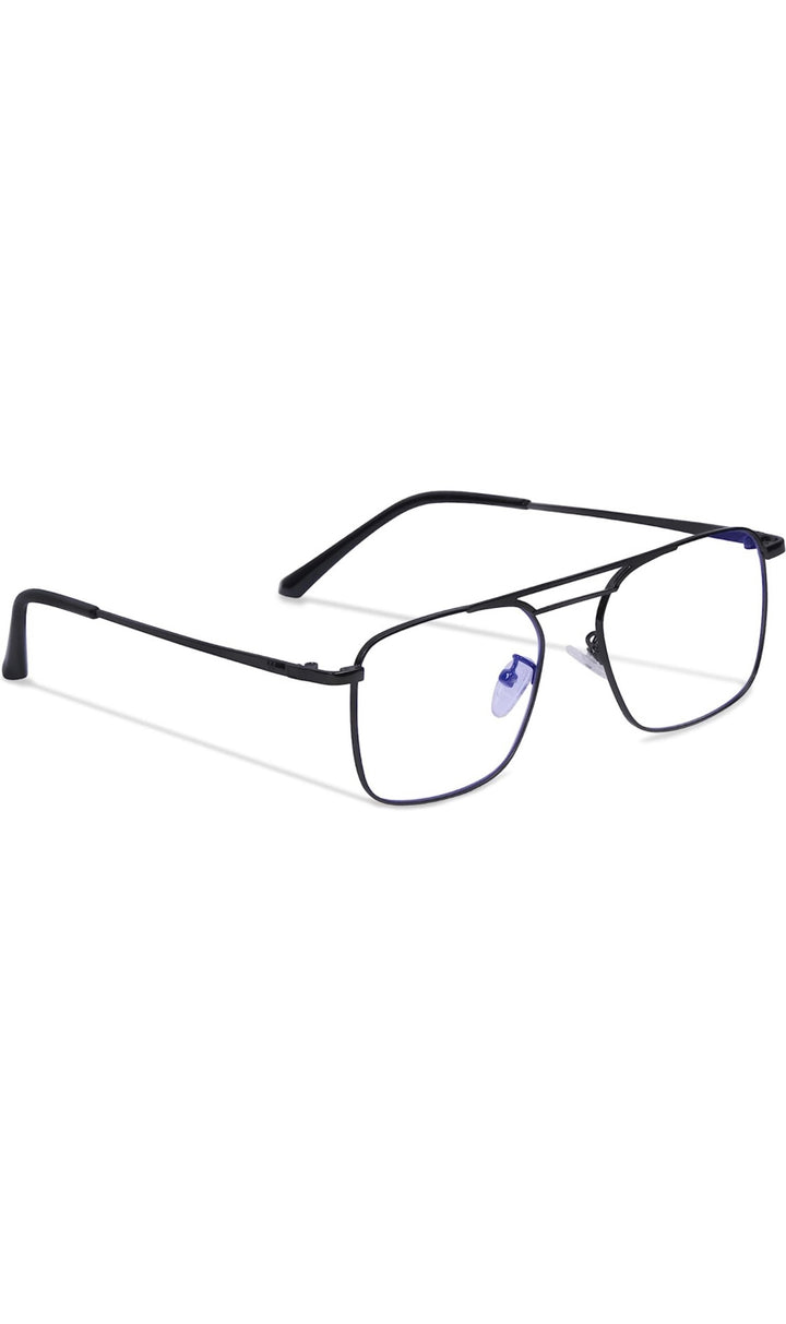 Jodykoes® New Model Square Shape Double Bar Metal Frame Blu Cut Anti Glare Eyeglasses Unisex for Computer, Laptop, Mobile Phone Protection Blue Rays Protection Spectacles Eyewear Frame (Black)
