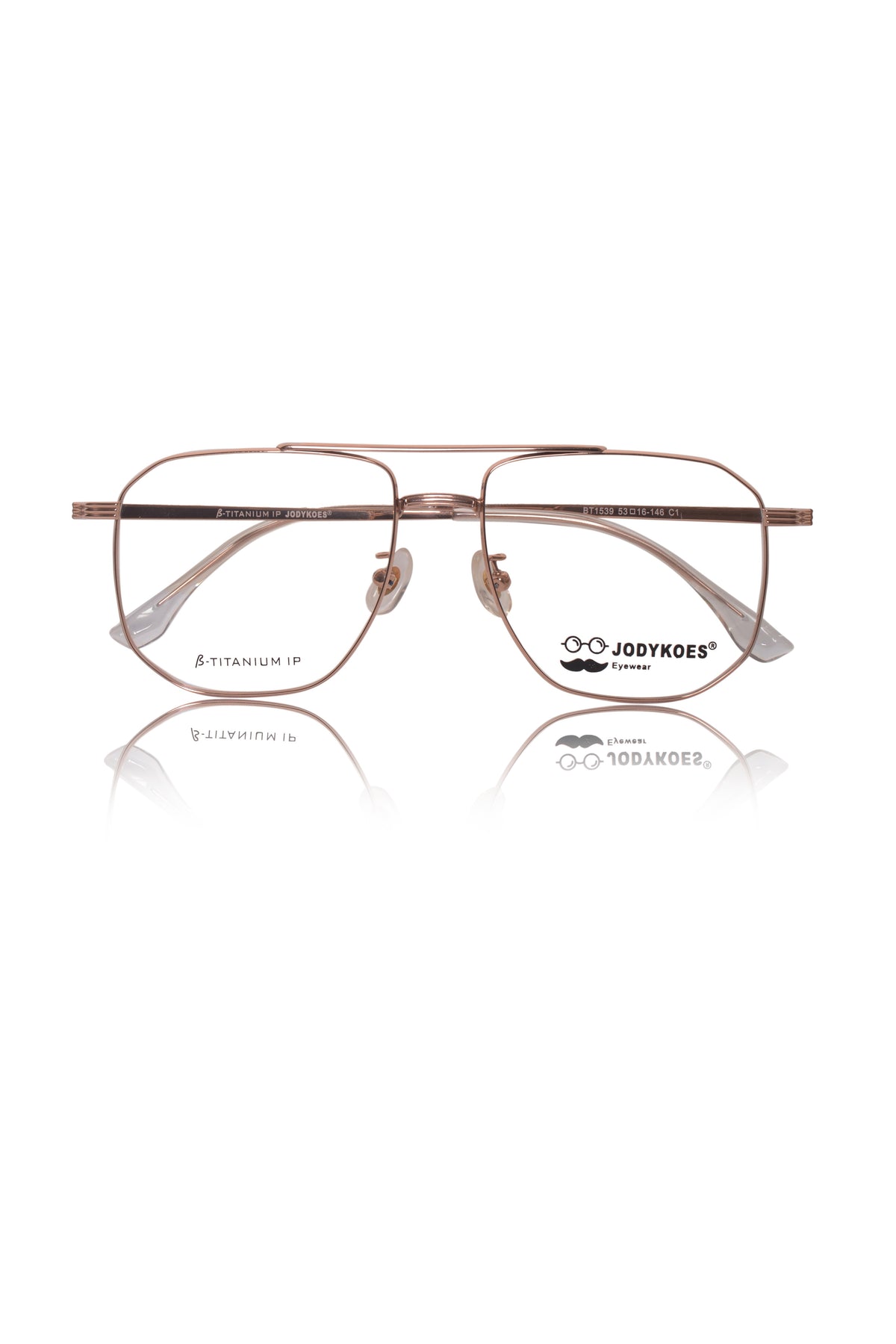 Jodykoes Luxury Series : Pure Titanium Metal Spectacle Eyeglasses | New Shape Double Bar Square Metal Eyewear Frame (Gold)