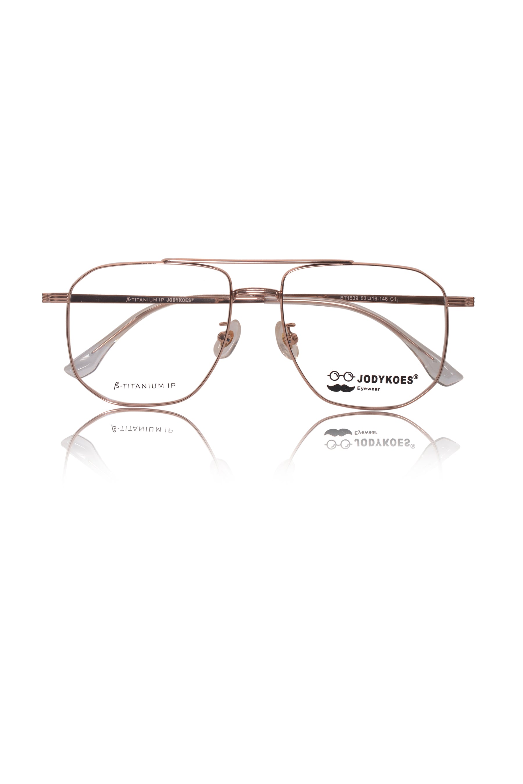 Jodykoes Luxury Series : Pure Titanium Metal Spectacle Eyeglasses | New Shape Double Bar Square Metal Eyewear Frame (Gold)
