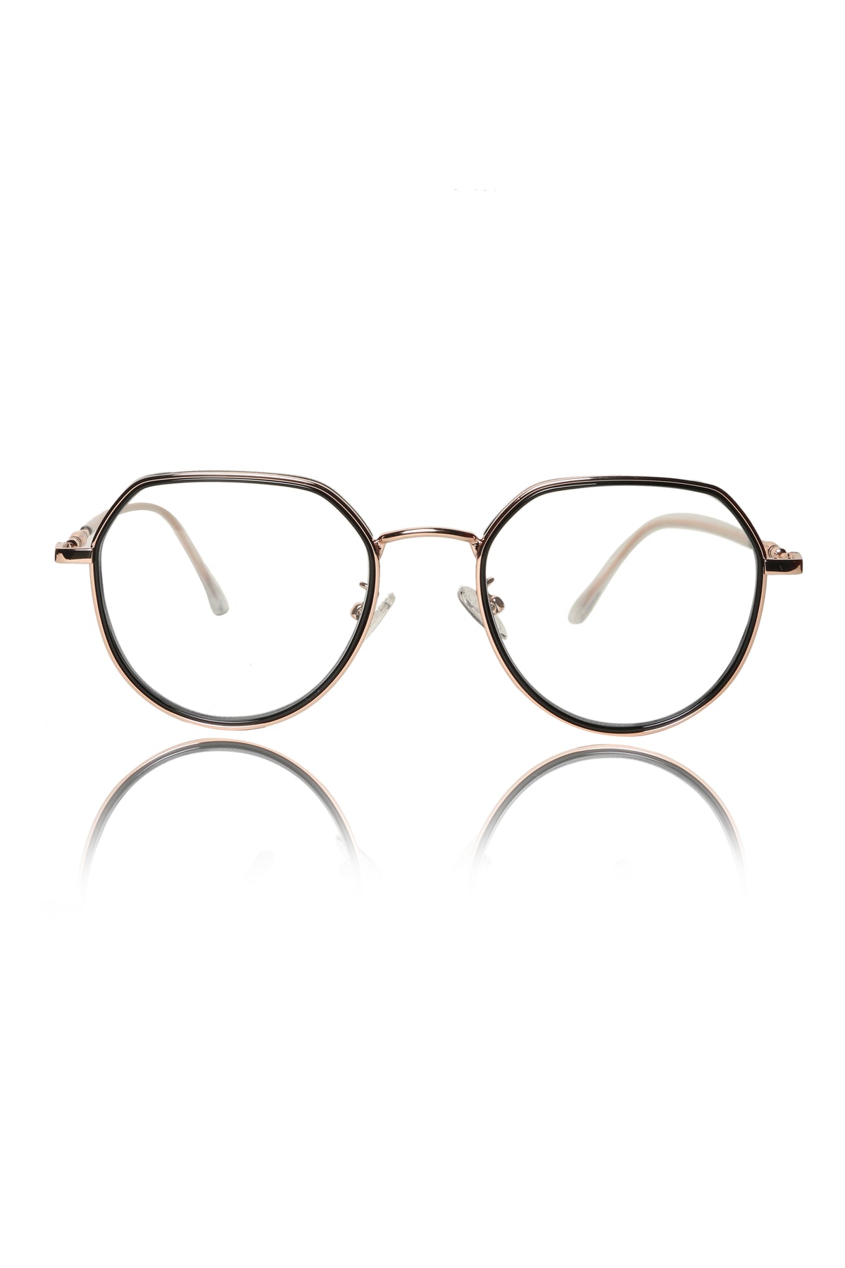 Jodykoes® Premium Series Round-Flat Top Eyewear Eyeglasses Spectacles Frame for Men and Women (Black Gold)