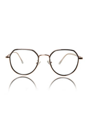 Jodykoes® Premium Series Round-Flat Top Eyewear Eyeglasses Spectacles Frame for Men and Women (Black Gold)