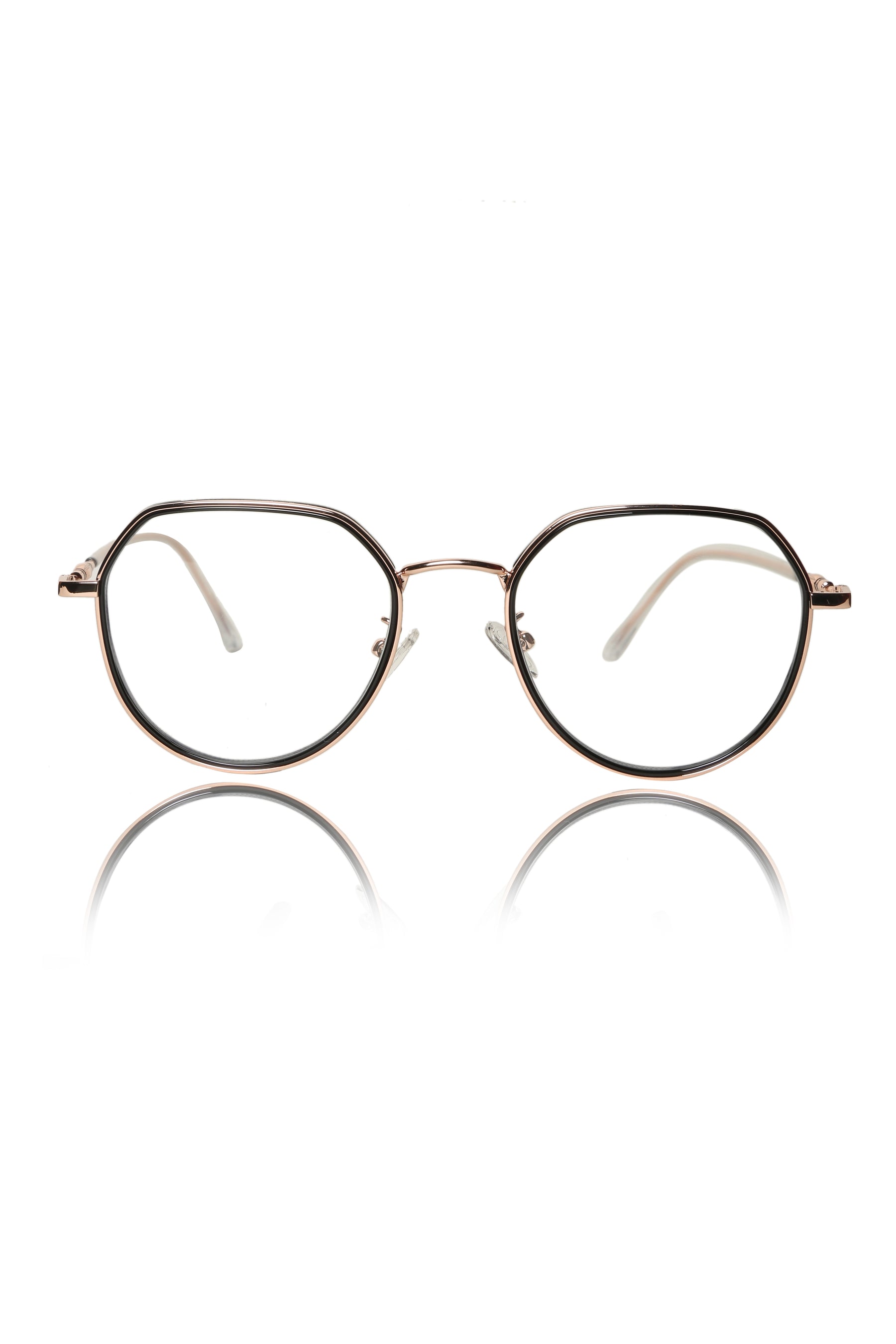 Jodykoes® Premium Series Round-Flat Top Eyewear Eyeglasses Spectacles Frame for Men and Women (Black Gold)