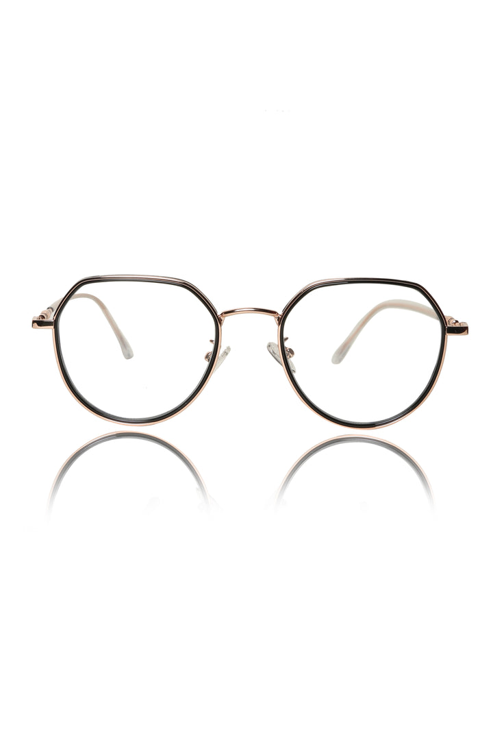 Jodykoes® Premium Series Round-Flat Top Eyewear Eyeglasses Spectacles Frame for Men and Women (Black Gold)