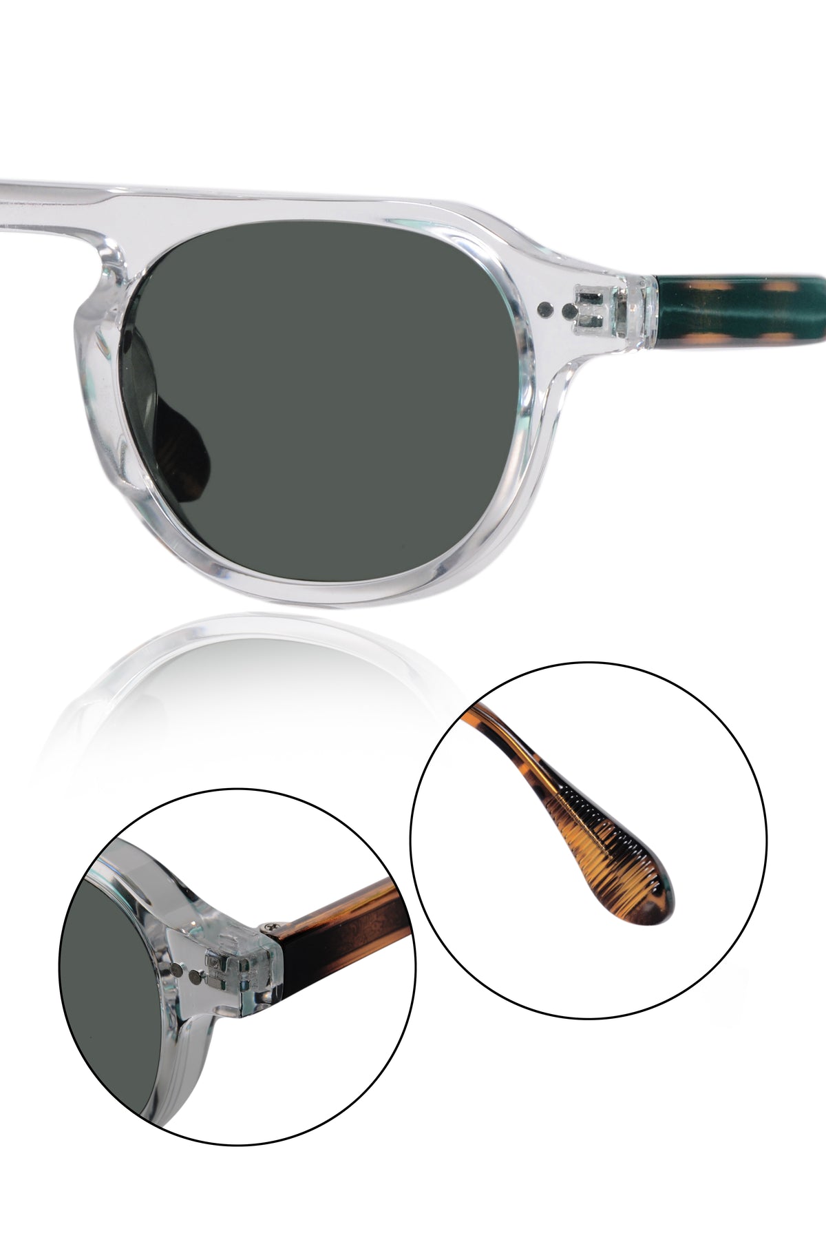 Jodykoes Legacy Round Aviator Square Sunglasses – UV400 Polarized (Clear Tortoise)