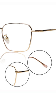 Jodykoes® Premium Series Metal Spectacle Frame With Anti-Glare Blue Light Blocking Eyeglasses for Men and Women | Computer and Mobile Phone Protection Eyewear Frames (Gold)