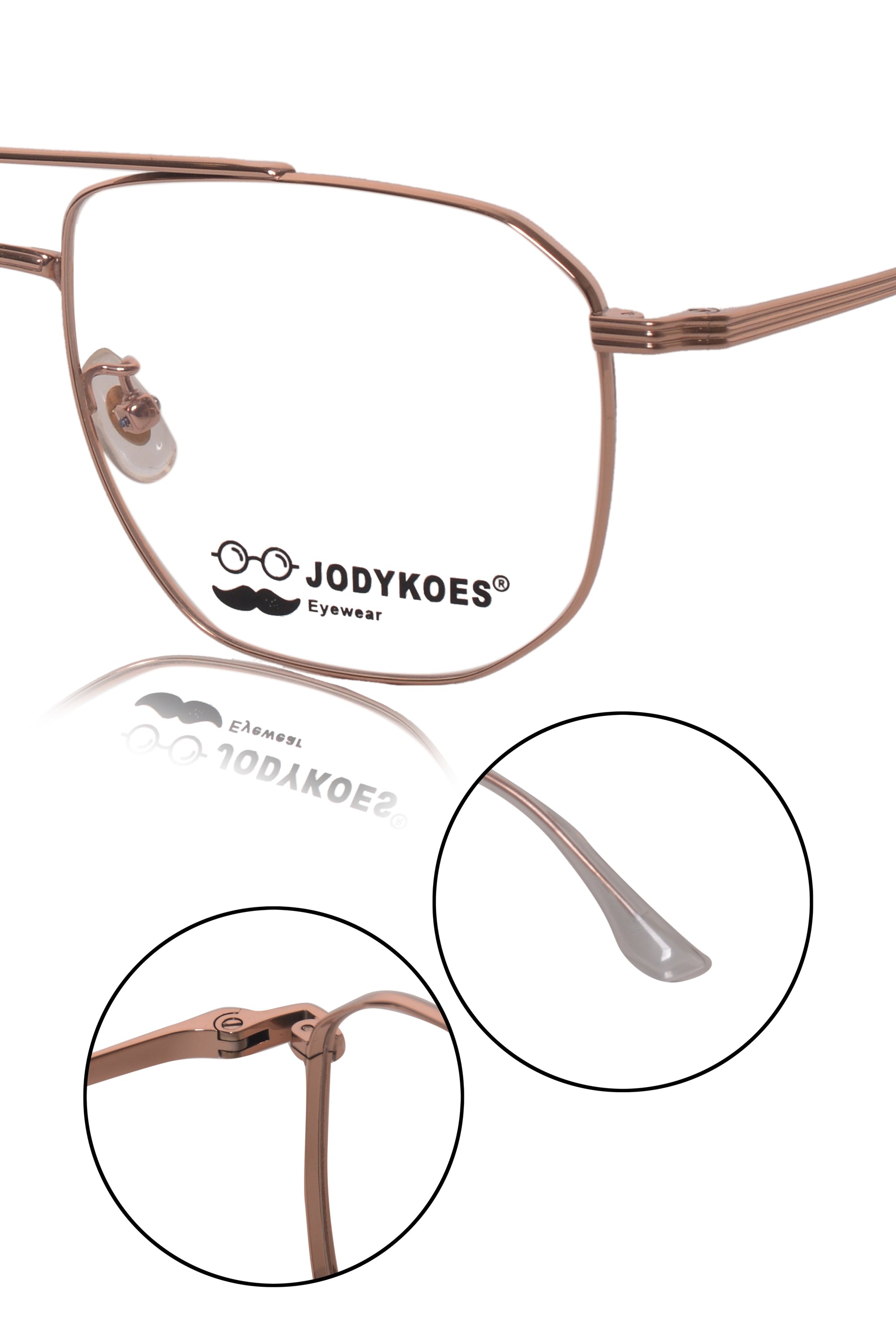 Jodykoes Luxury Series : Pure Titanium Metal Spectacle Eyeglasses | New Shape Double Bar Square Metal Eyewear Frame (Gold)