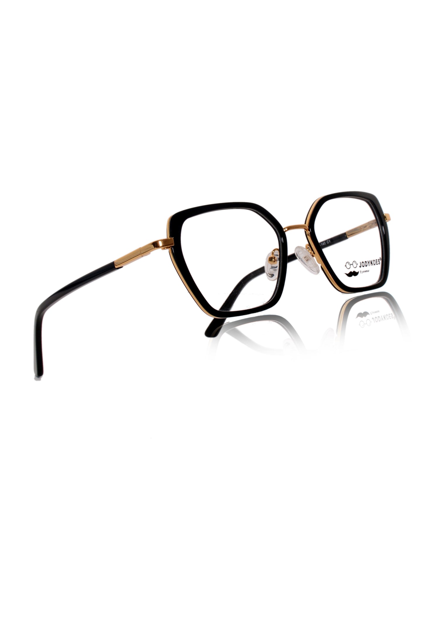 Jodykoes Luxury Series : Pure Titanium Metal Spectacle Eyeglasses | New Shape Cat Eye Metal Eyewear Frame (Black And Gold)