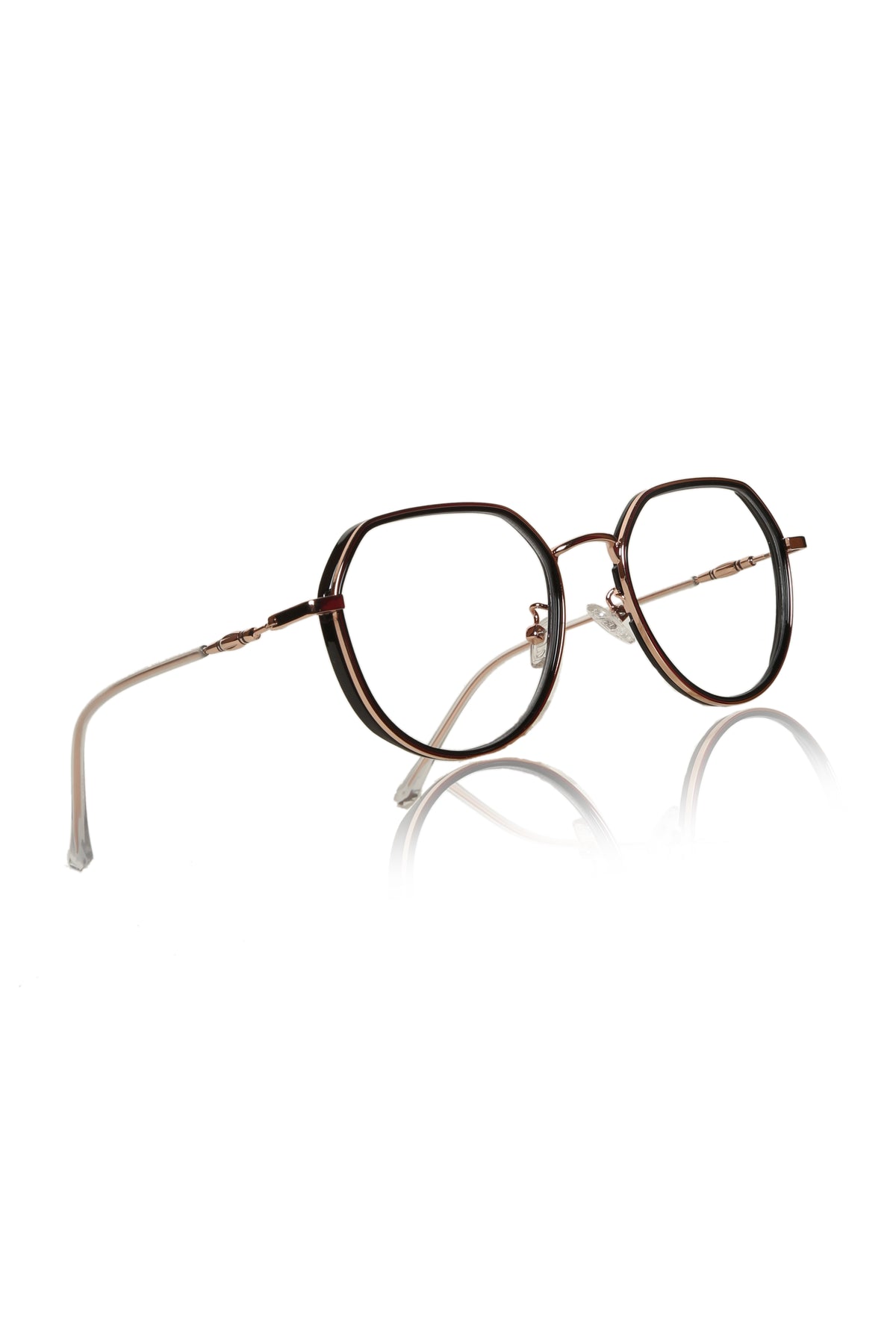 Jodykoes® Premium Series Round-Flat Top Eyewear Eyeglasses Spectacles Frame for Men and Women (Black Gold)