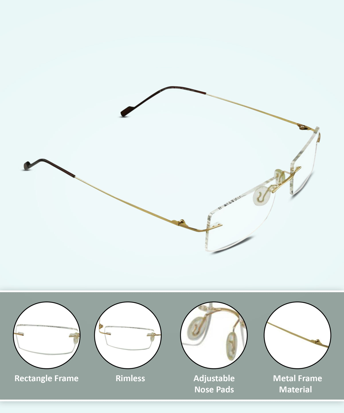 Jodykoes Rectangle Signature Rimless Frame