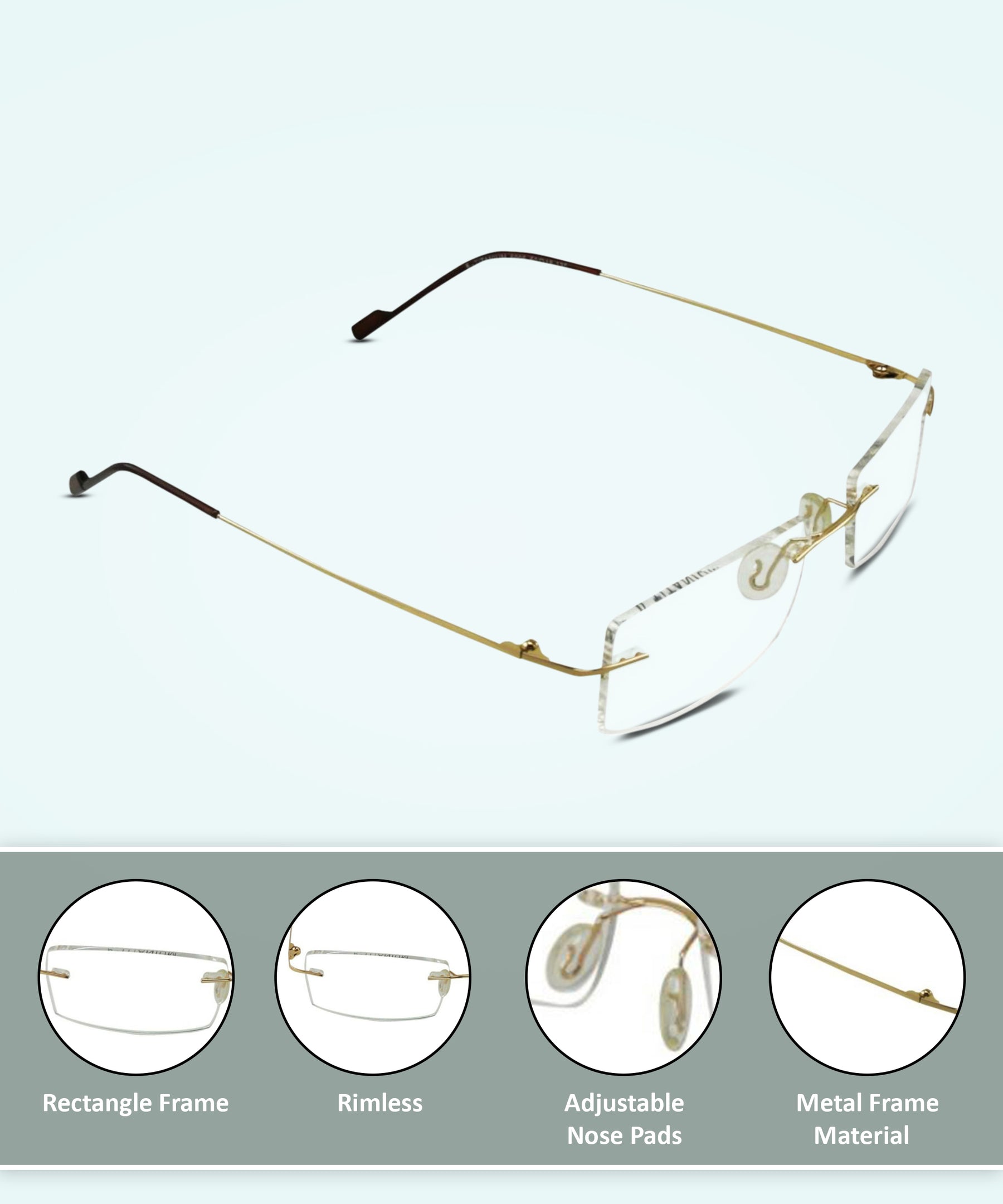 Jodykoes Rectangle Signature Rimless Frame