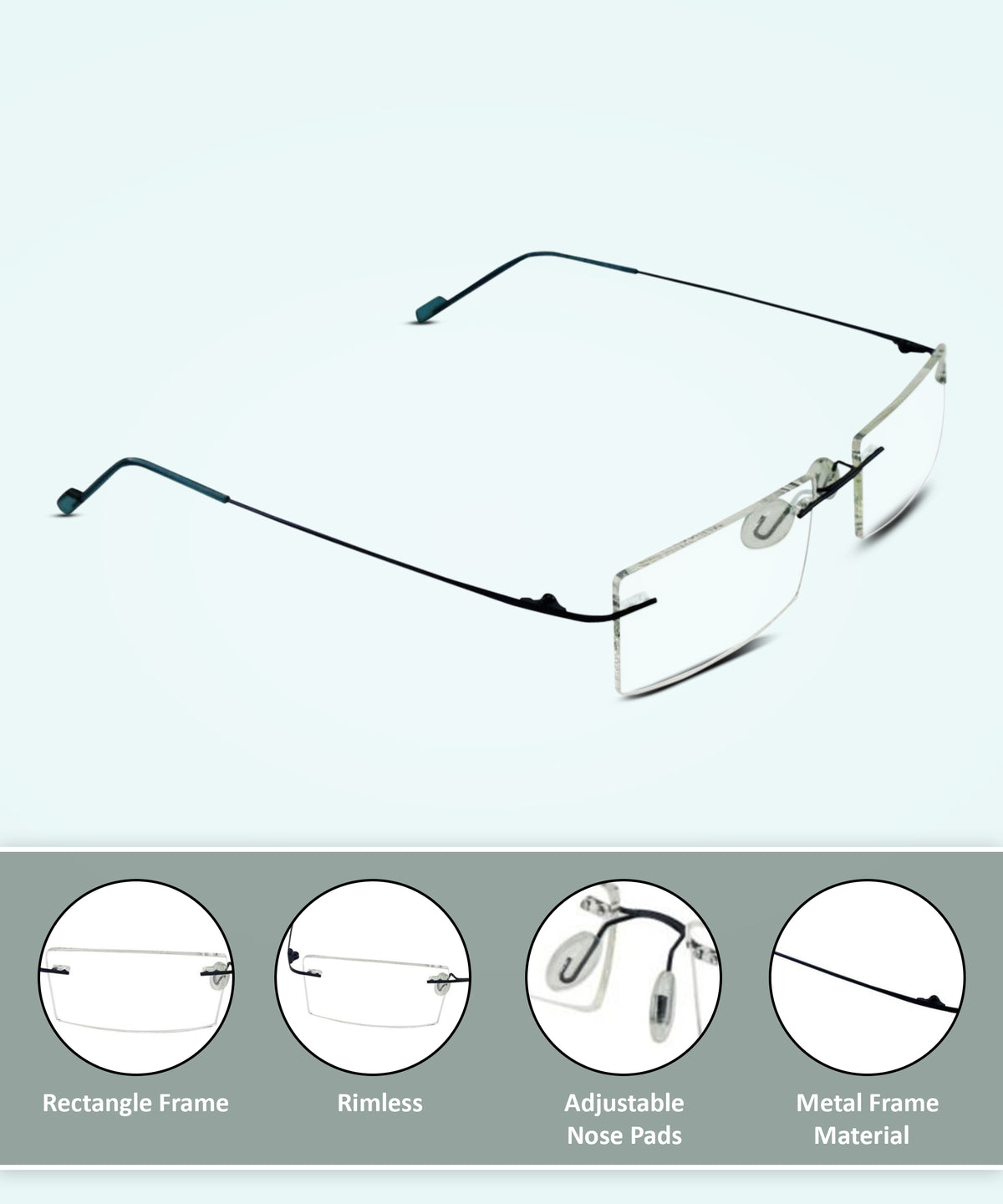 Jodykoes Rectangle Signature Rimless Frame