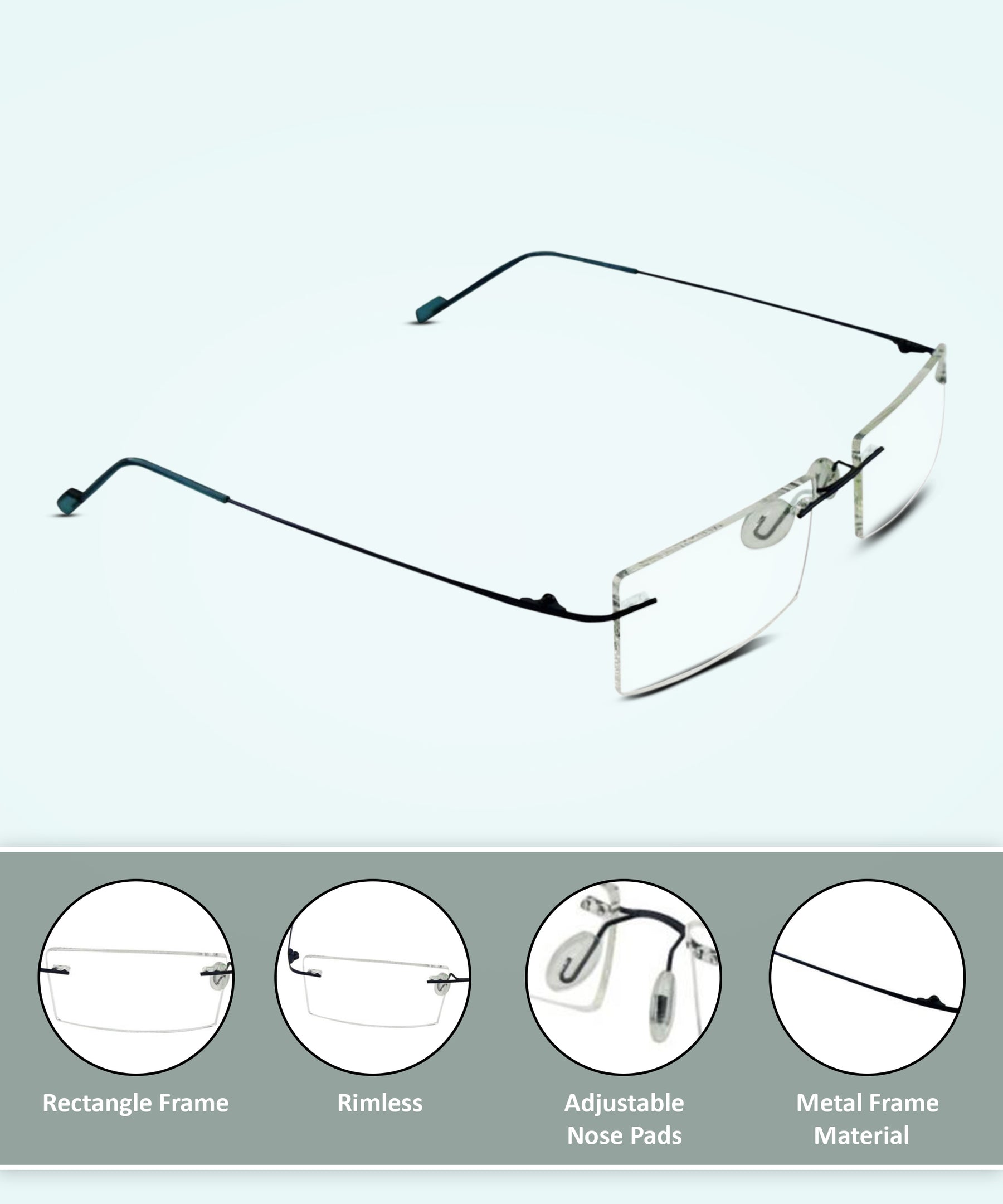 Jodykoes Rectangle Signature Rimless Frame